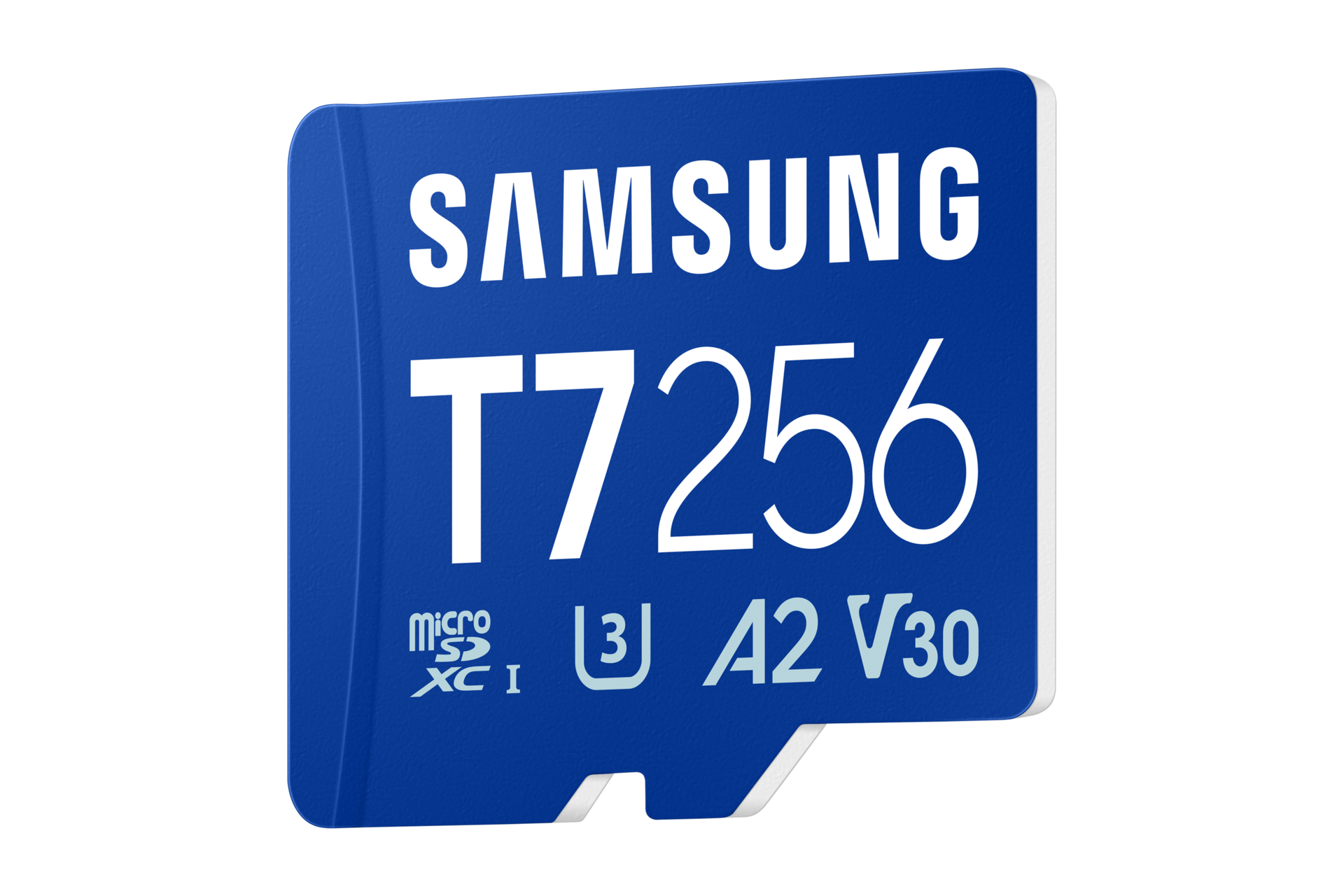 T7 microSDXC™ UHS-I 記憶卡，藍，不同角度之產品外觀