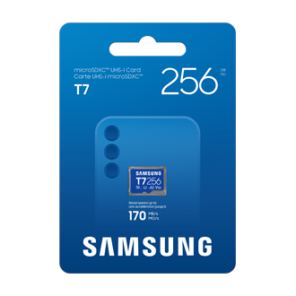 T7 microSDXC™ UHS-I 記憶卡，藍，產品包裝外觀正面