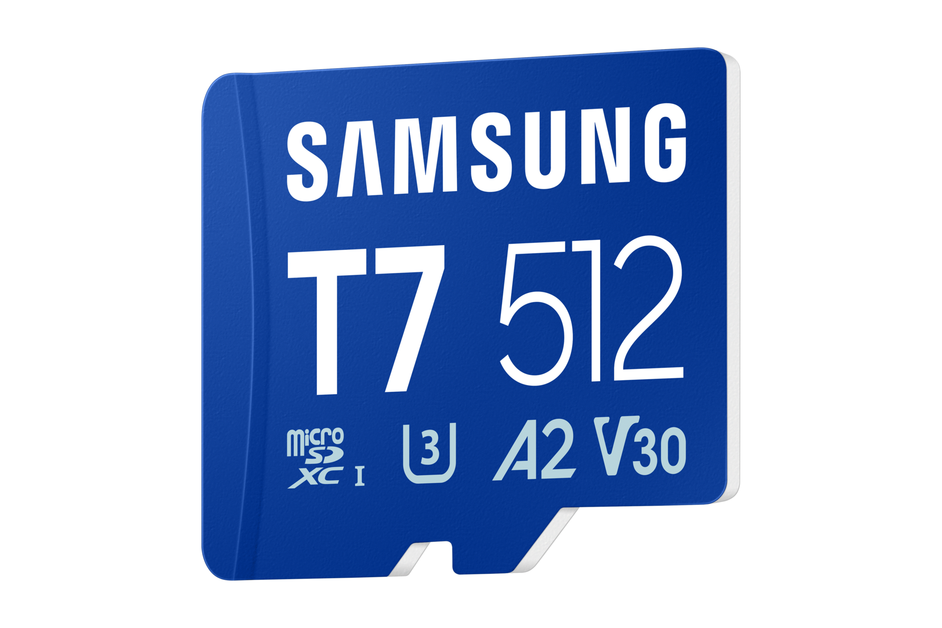 T7 microSDXC™ UHS-I 記憶卡，藍，不同角度之產品外觀
