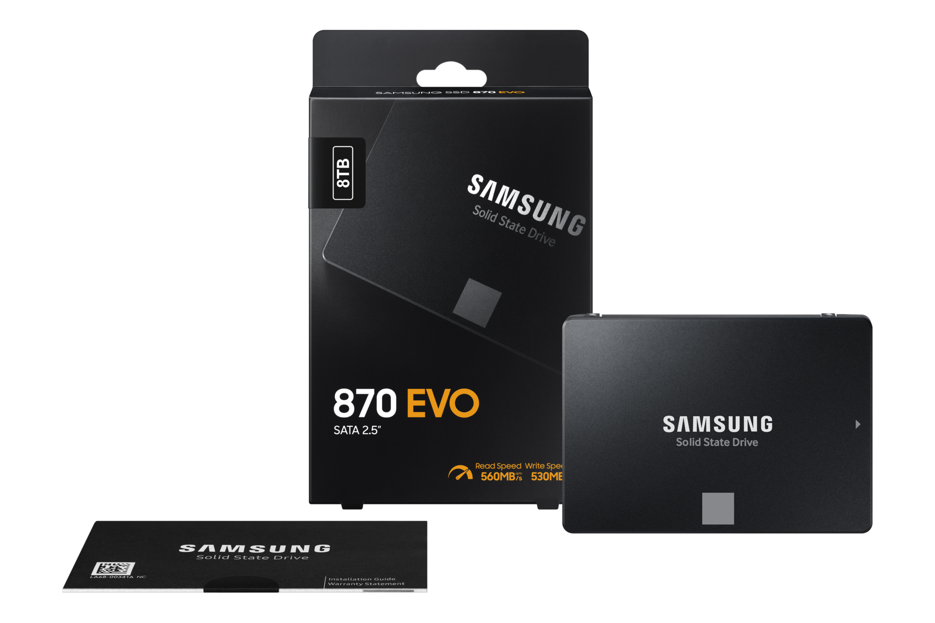 870 EVO SATA 2.5吋 固態硬碟 8TB，黑，全套產品外觀正面