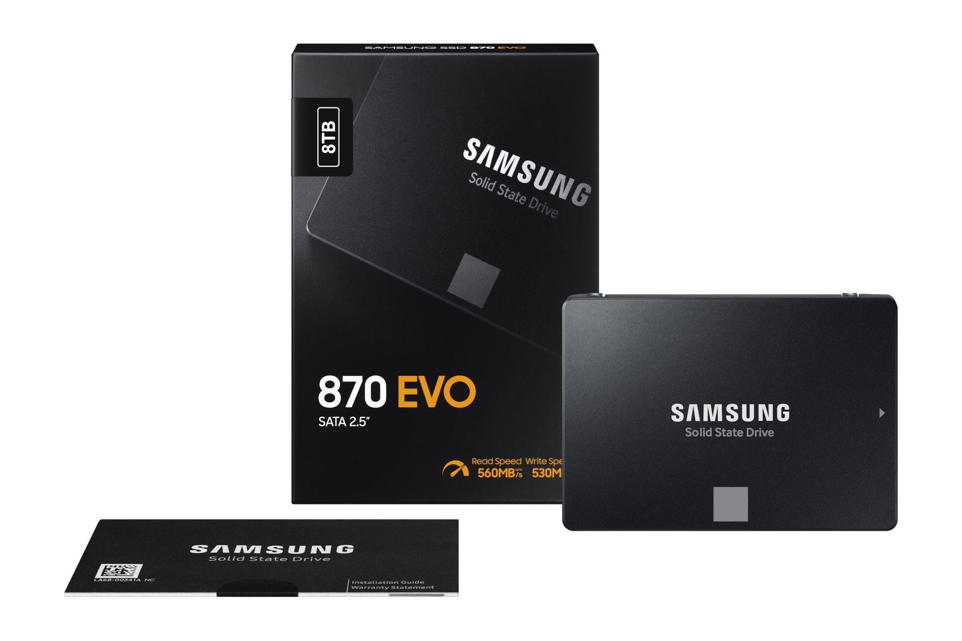 870 EVO SATA 2.5吋 固態硬碟 8TB，黑，全套產品外觀正面
