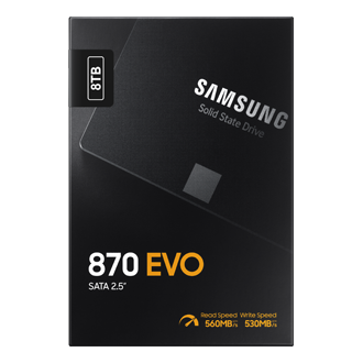 870 EVO SATA 2.5吋 固態硬碟 8TB，黑，產品包裝外觀正面