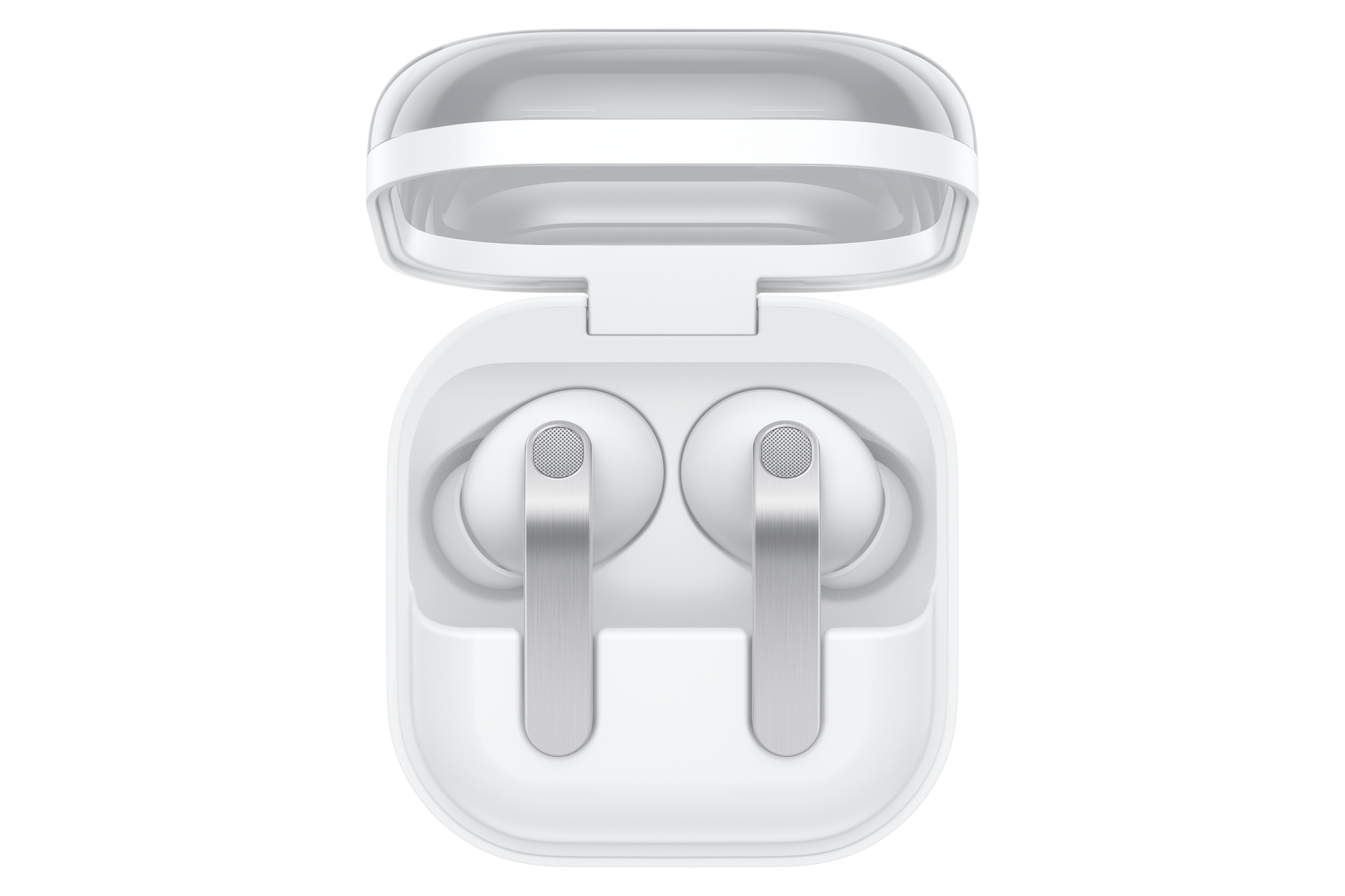 Galaxy Buds4 Pro 極光白，開啟的充電盒