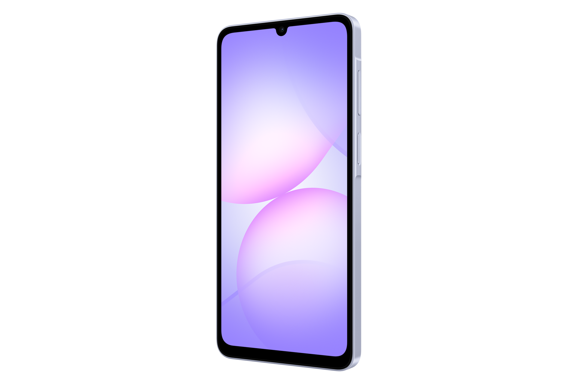 Galaxy A07 5G 正面 (右前30度)，裸光紫