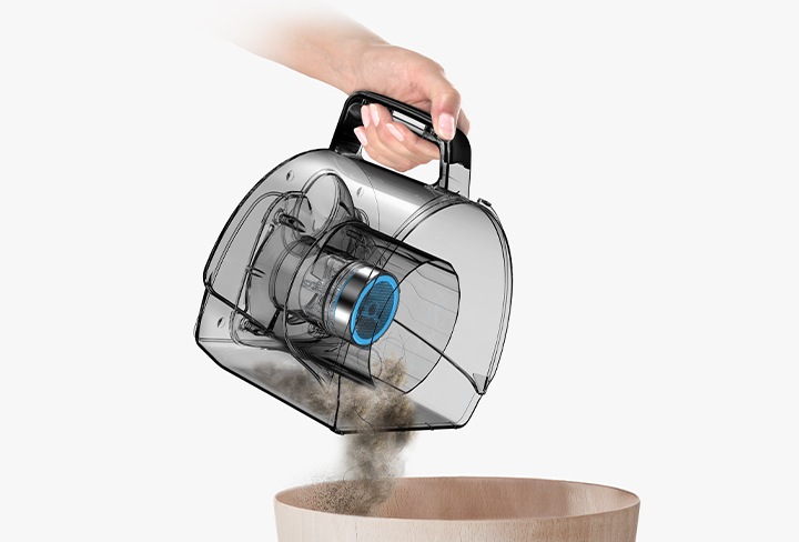 Висипте вміст з контейнера у кошик для сміття, а потім без зусиль посуньте його назад - все без необхідності торкатися кришки або засовувати руки всередину