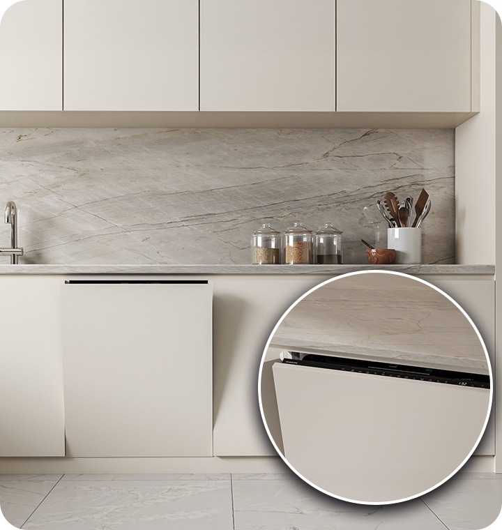 When a person gently pushes the upper part of the dishwasher door, it opens automatically.