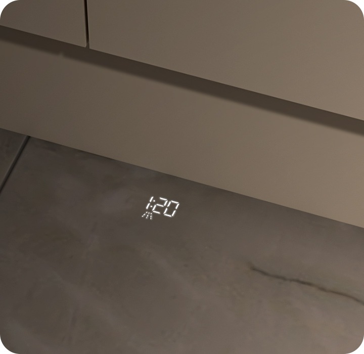 A Floor Time Light is displayed on the floor directly in front of the dishwasher. It indicates that 1 hour and 20 minutes remain in the wash cycle.