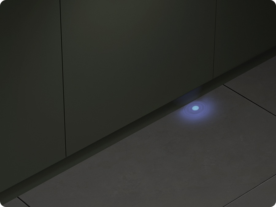 Shows a blue light being projected onto the floor during a wash cycle, so you can clearly see if the dishwasher is working.