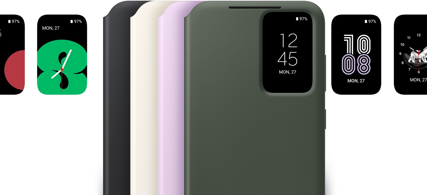 Das Smart View Wallet Case ermöglicht dir den Zugriff auf das interaktive Display deines Galaxy S23, ohne das Cover zu öffnen. Die Hülle ist in verschiedenen Farbtönen erhältlich und kombiniert Schutz, Stil und Komfort.
