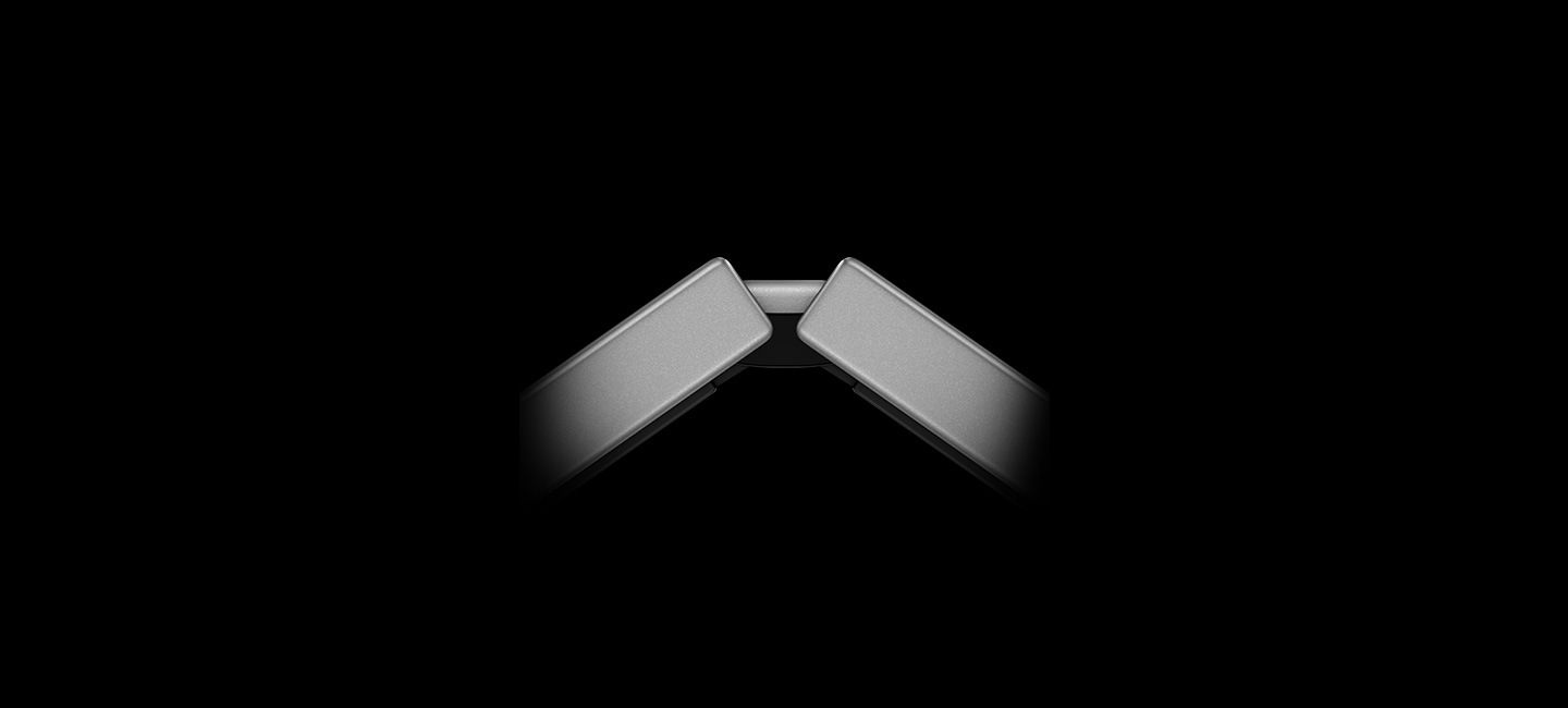 Un primer plano del FlexHinge del Galaxy Z Fold6, parcialmente desplegado.