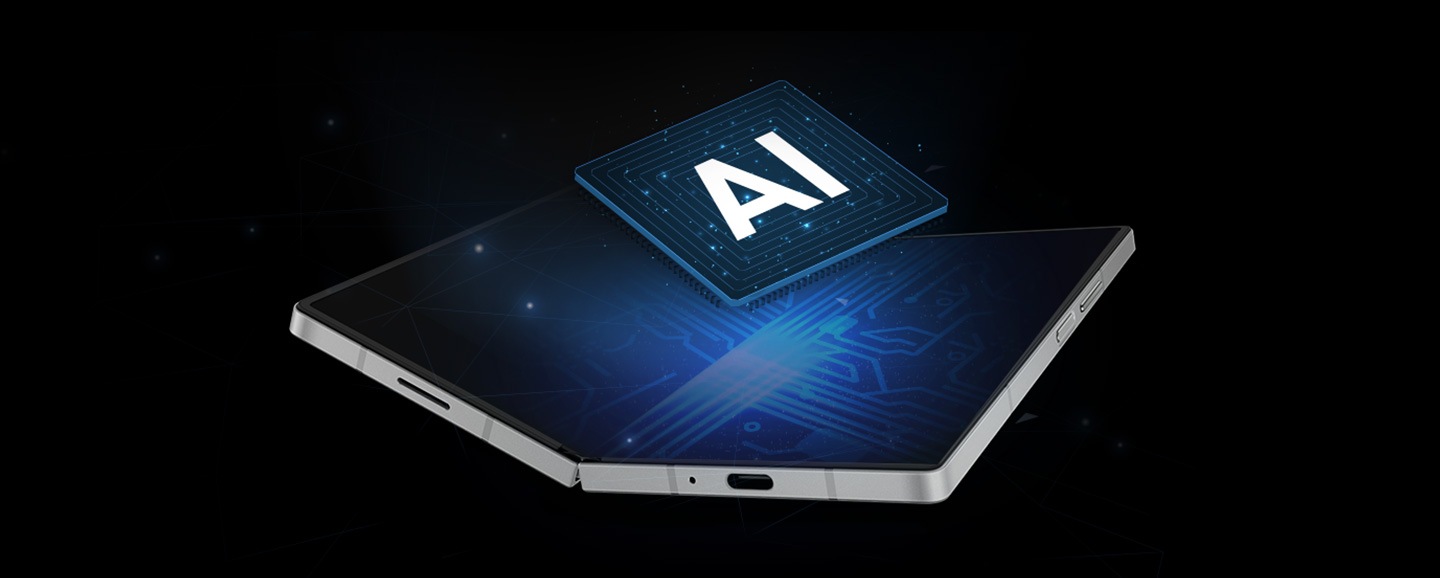 El ícono de Galaxy AI sobre una pantalla negra de un teléfono inteligente.