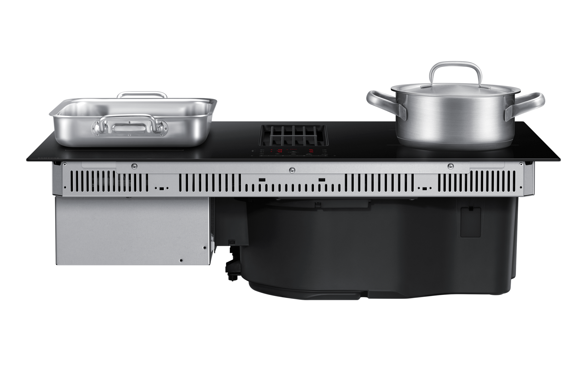 Cooktop Extractor Induction Hob and Anti Scratched Glass . Front-Perspective-with-pots Black 