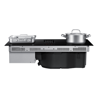 Cooktop Extractor Induction Hob and Anti Scratched Glass . Front-Perspective-with-pots Black 
