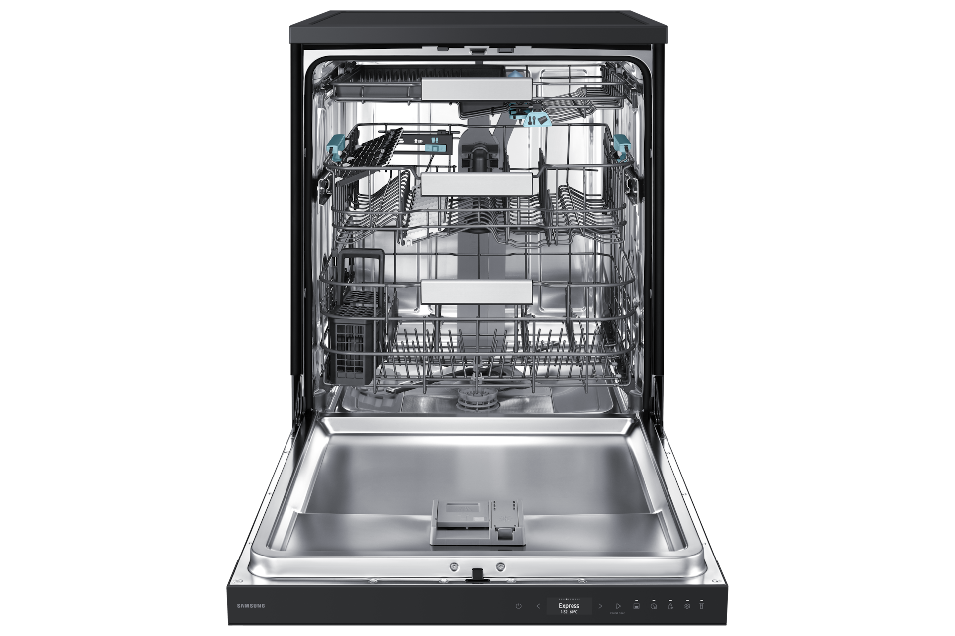 DW90H/24 Freestanding Dishwasher Energy Efficiency and AI Wash ⠀ Front-Open2 Black 