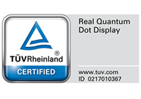 Certified as Real Quantum Dot Display with Quantum Dot sheet and Blue LED applied according to IEC standards.