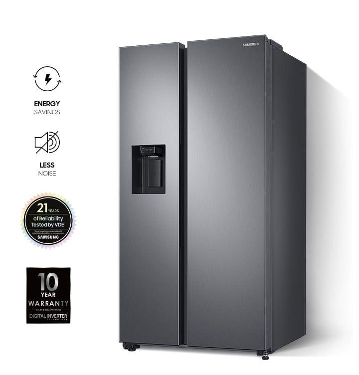 Samsung RS68A8530S9/EU Series 7 American Style Fridge Freezer Silver. RS8000NC offers the benefits of energy savings, less noise, 21 years of reliability tested by VDE, and a 10-year warranty.
