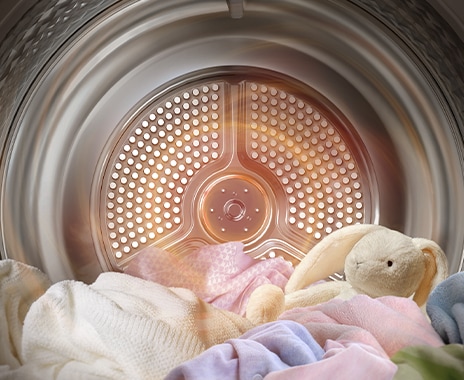 High temperature heat is emitted from Heater inside the DV5000B drum, drying clothes and dolls.