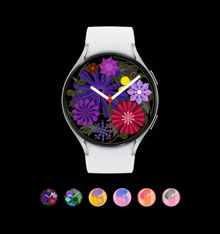 Flower garden fall watch face displayed on the Galaxy Watch5.