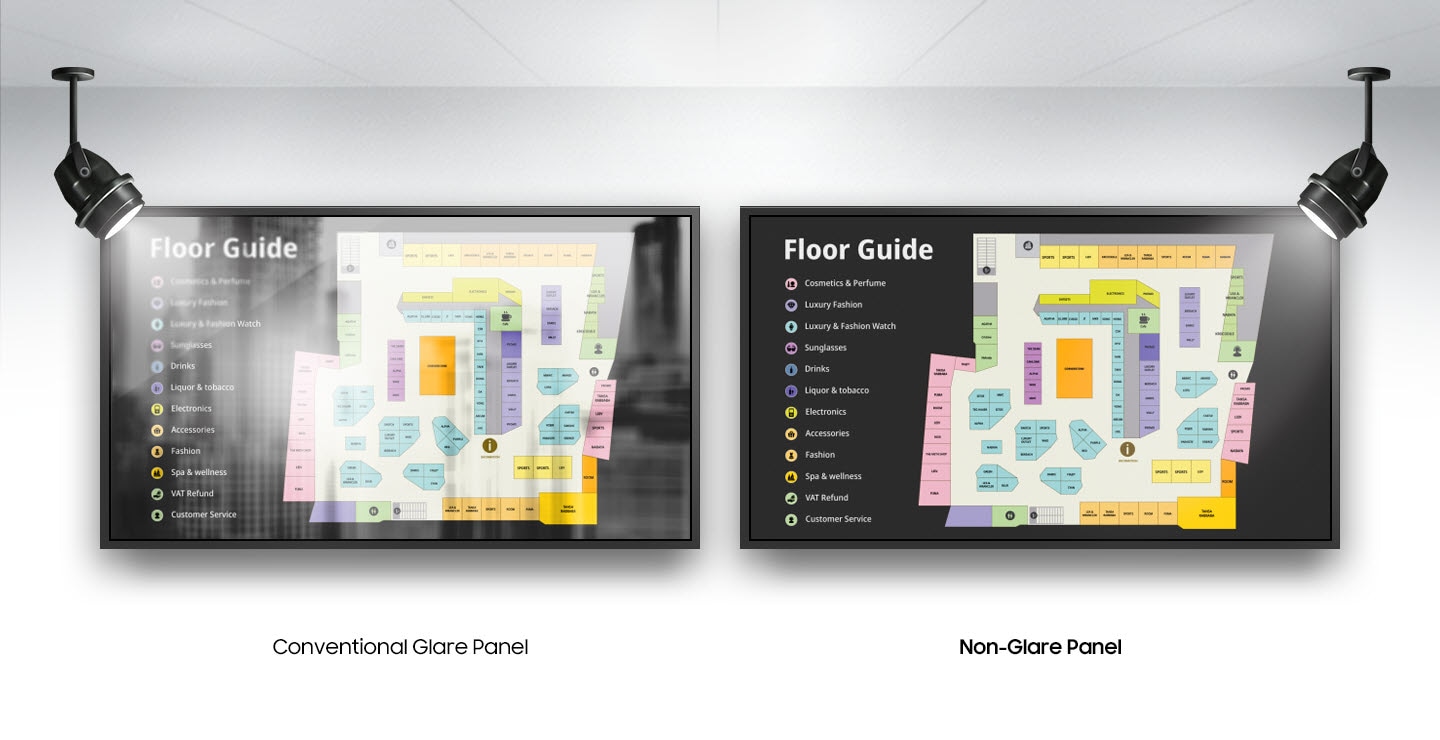 There is a Floor Guide on the screen. Conventional Glare Panel causes light bleed when the light is shining, so it is difficult to accurately check the contents. The Non-Glare Panel allows you to see the contents of the screen accurately and clearly even when the light of the light shines through.