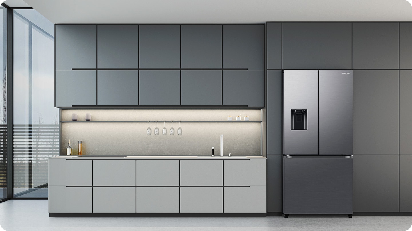 Heladera French Door negra en una cocina moderna
