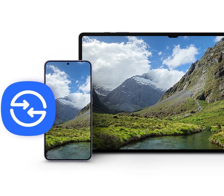 Representación de una foto compartida entre el Galaxy S24 plus y el Galaxy Tab S9 a través de Quick Share.