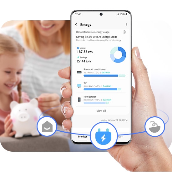 A person is using the SmartThings Energy and checks the energy usage.