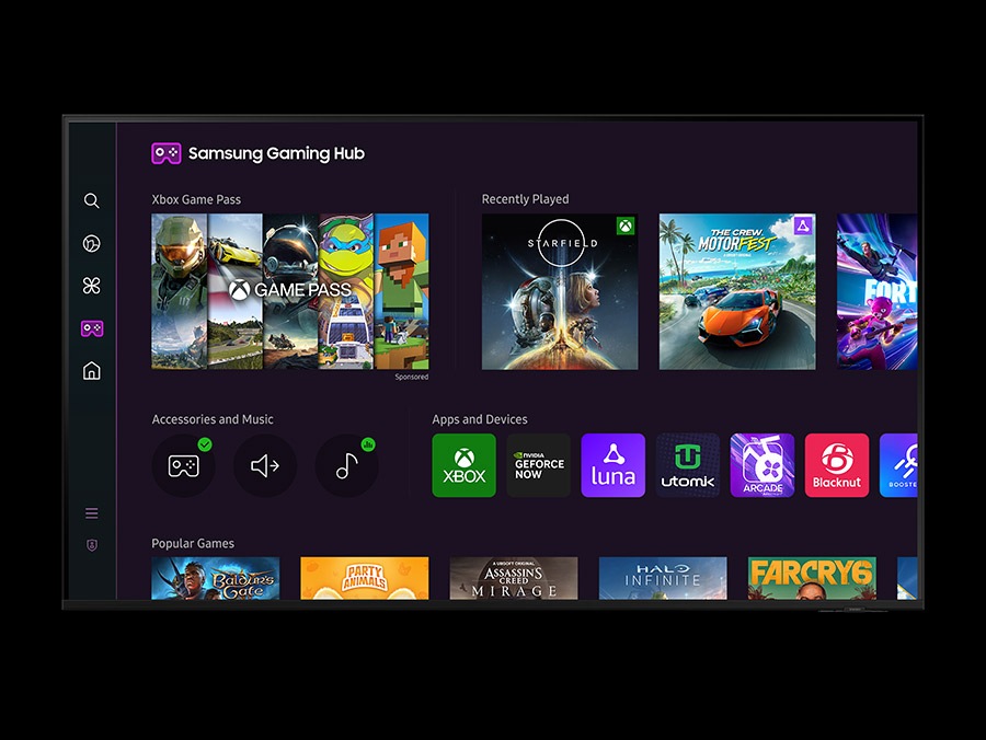 На дисплеї відображається інтерфейс користувача Gaming Hub.