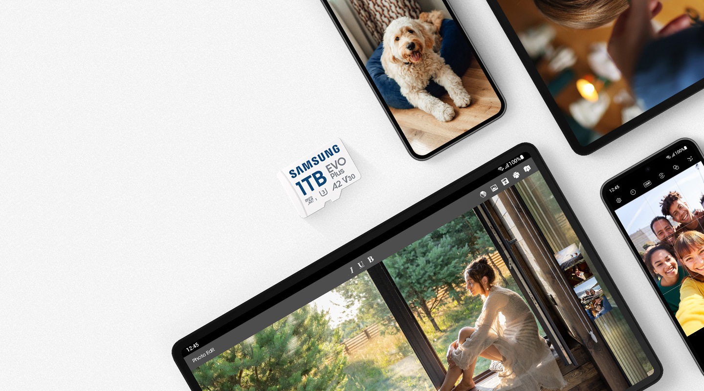 Smartphones and tablets are placed along with Samsung
EVO Plus.