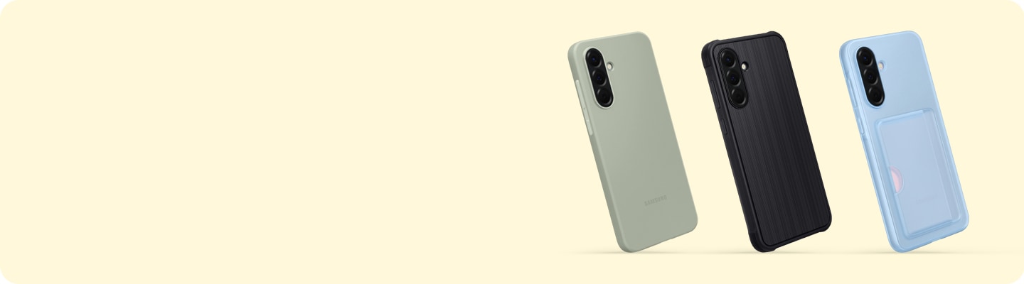 Three Galaxy A56 5G devices, each in different cases.