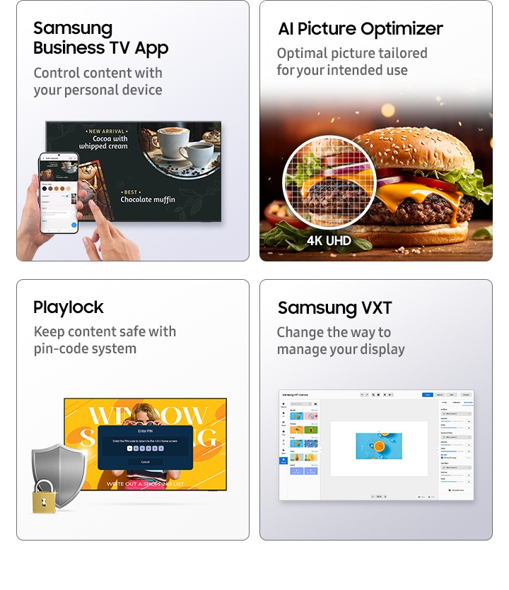 Key features at a glance for Samsung Business TV BEHX-H