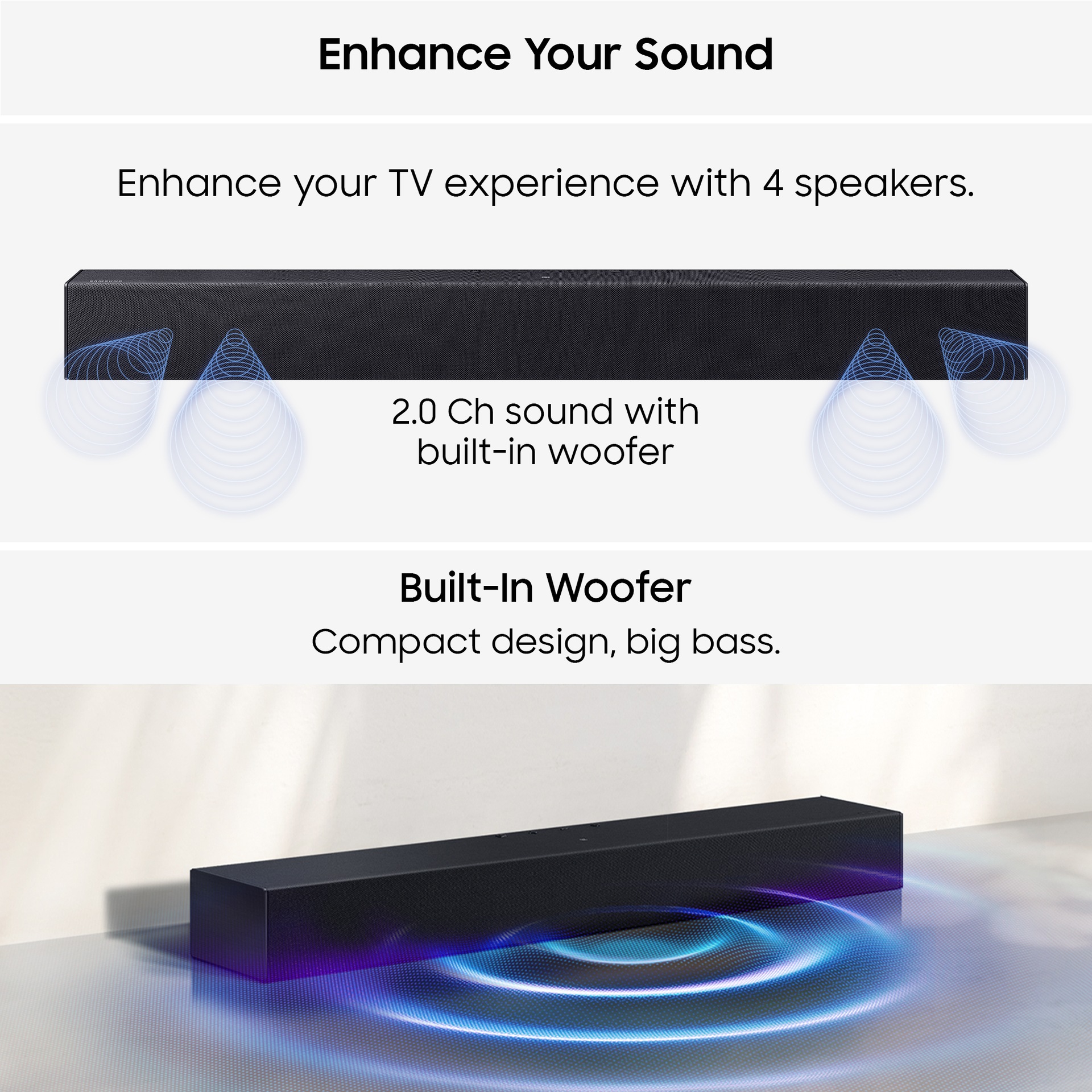 B400F B-Series 2.0ch Soundbar (2025) Black