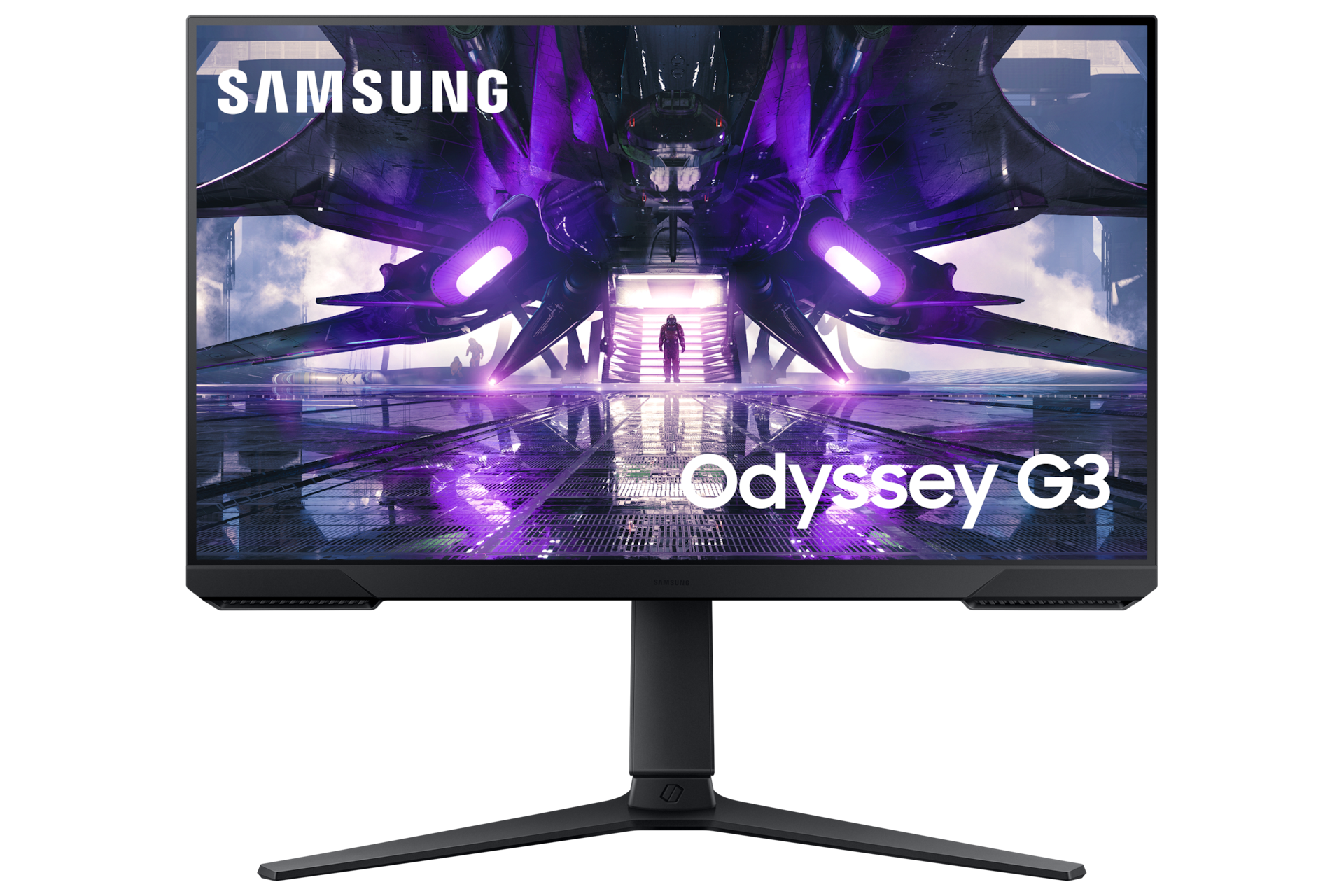 A black Samsung 24 Inch Odyssey G3 Gaming Monitor background.