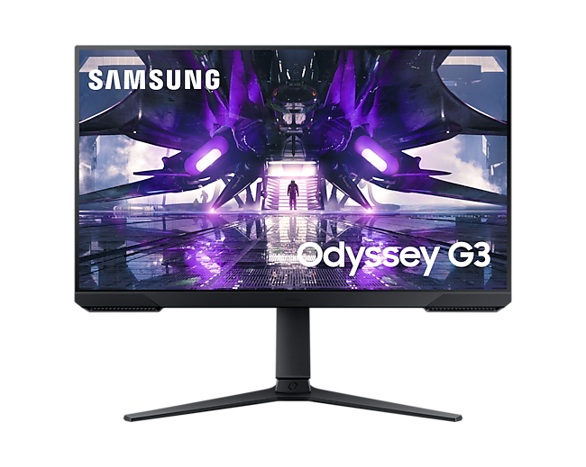 A black Samsung 27 Inch Odyssey G3 Gaming Monitor background.