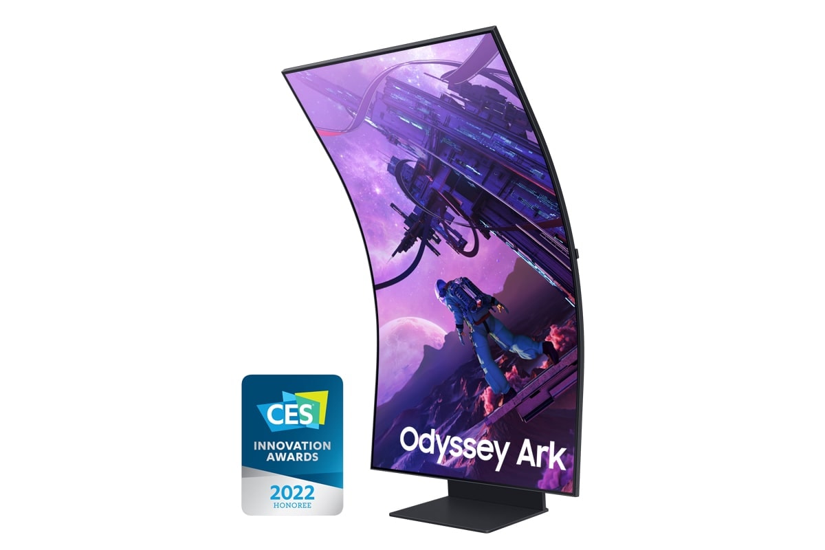 A 55 inch Samsung Odyssey Ark gaming Monitor on a white background.