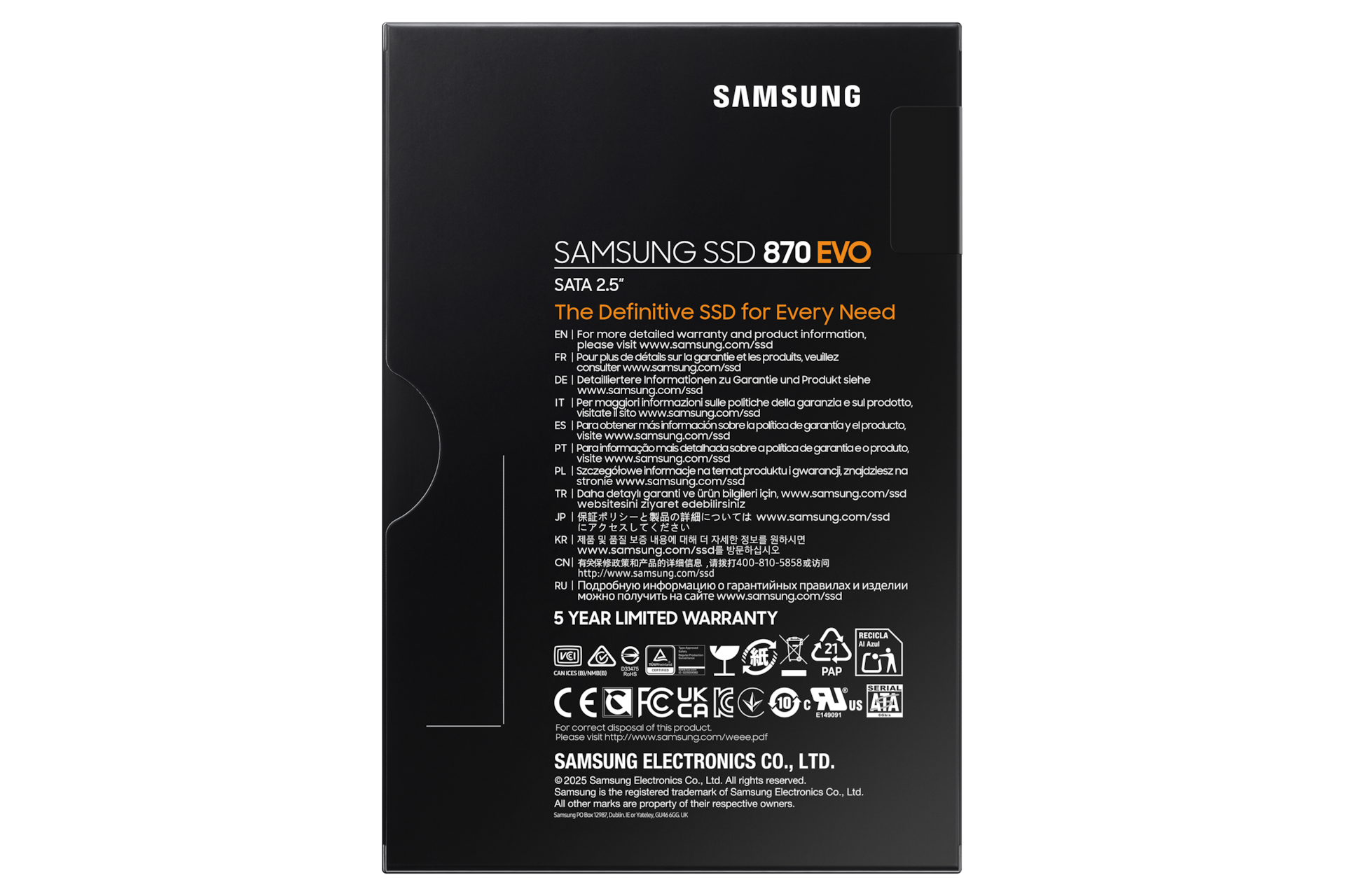 SSD 870 EVO SATA III  2.5 inch MZ-77E250B/EU PKG-Back Black 