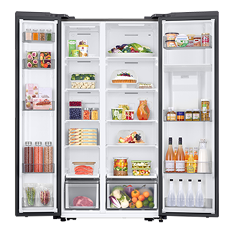Bespoke AI Side-By-Side Refrigerator Series 7 SpaceMax™ 578L Front-Open-With-Food Silver 
