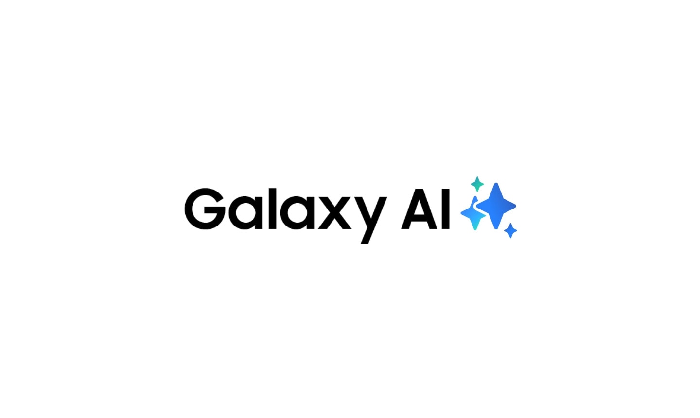 Star-shaped icons in different sizes. Zoomed in view of stars from Galaxy AI logo. The stars find their place as text Galaxy AI appears. Complete view of Galaxy AI logo.