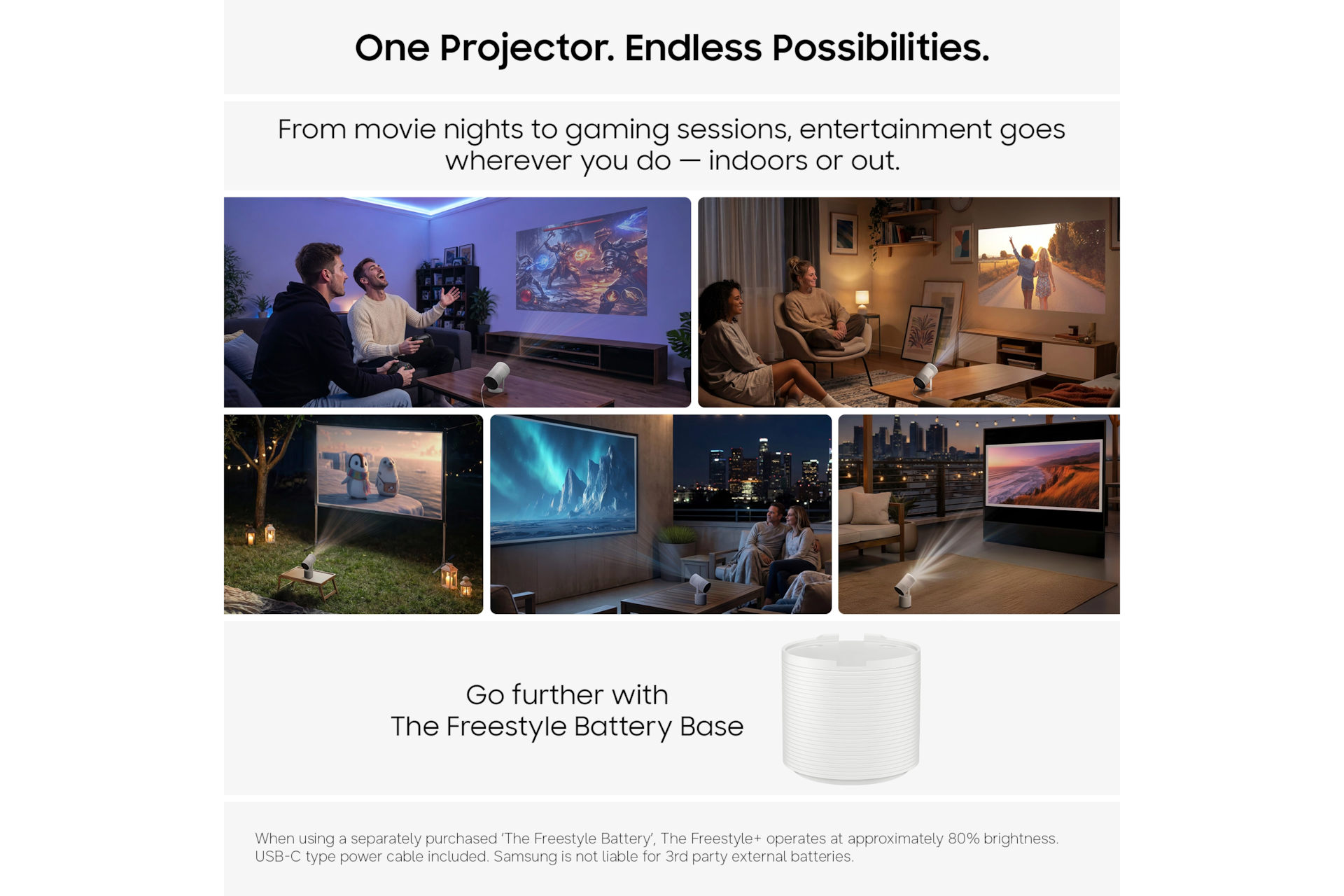The Freestyle+ Full HD Portable Projector (2026) Top-View-Front Ceramic White 