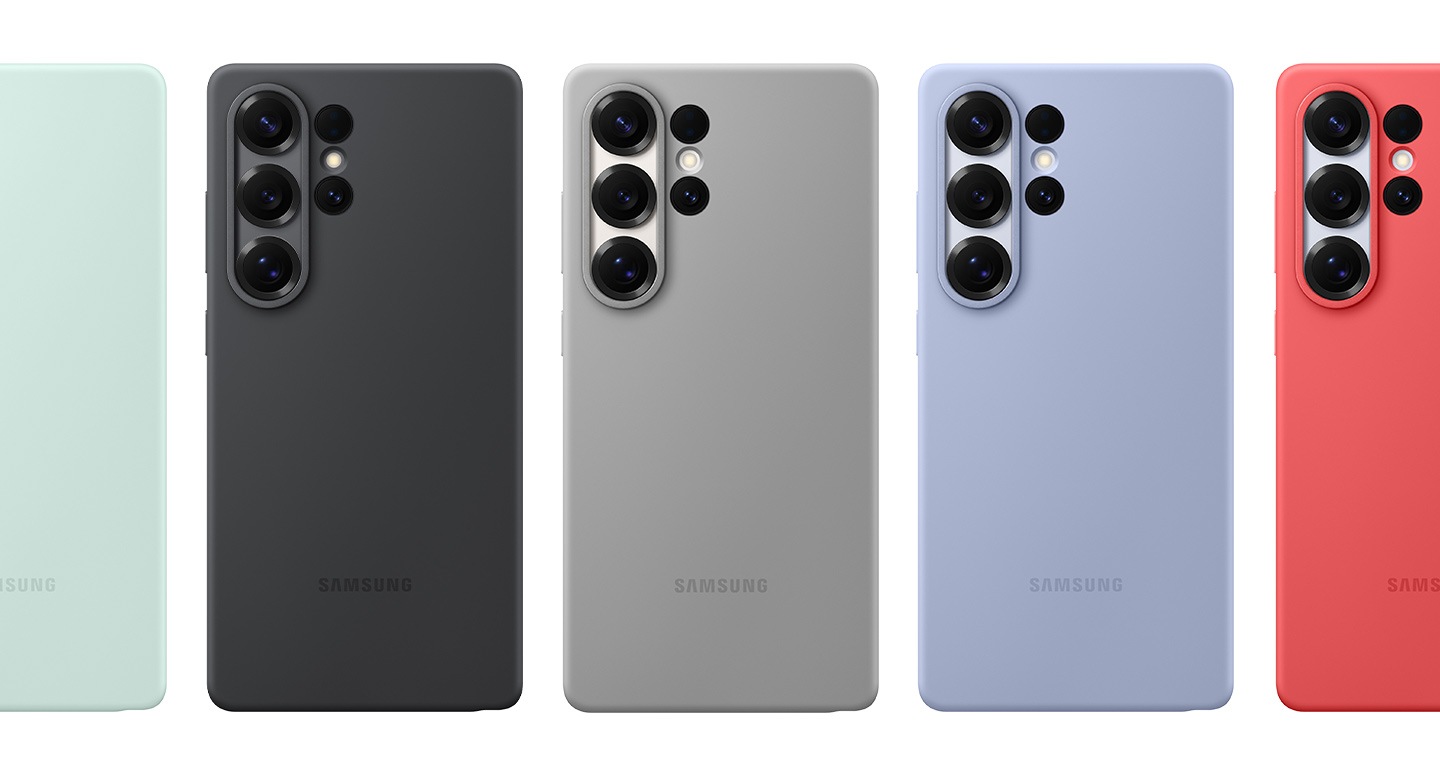 All available colour options that Grey, Black, Light Blue, Mint and Red for the Silicone Case for Galaxy S25 Ultra are shown.