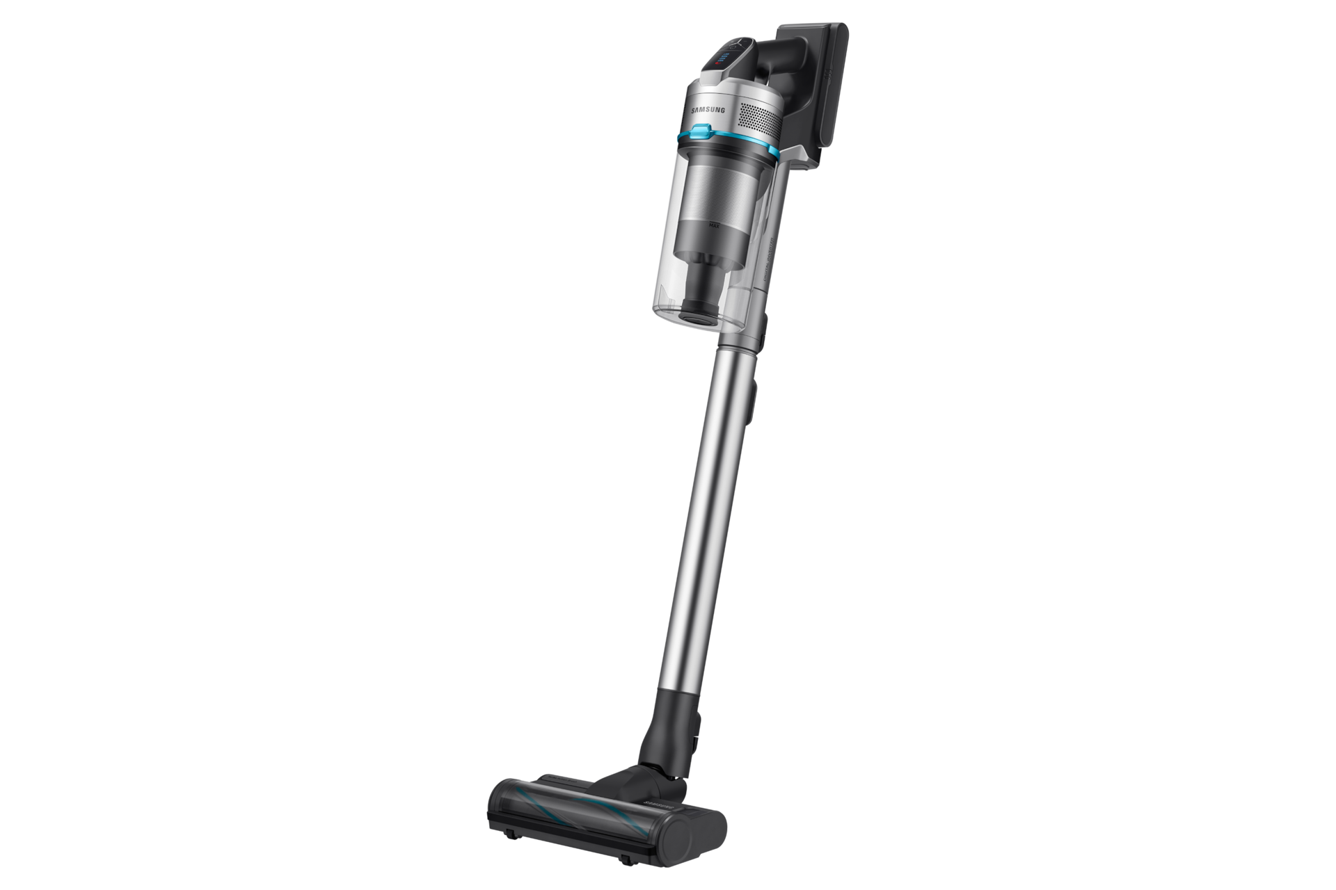 A Samsung Jet 90 Pet Cordless Stick Vacuum vacuum cleaner on a white background.