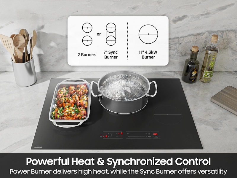 30" Induction Cooktop with Anti-Scratch Matte Glass and Sync Burners in Black Black