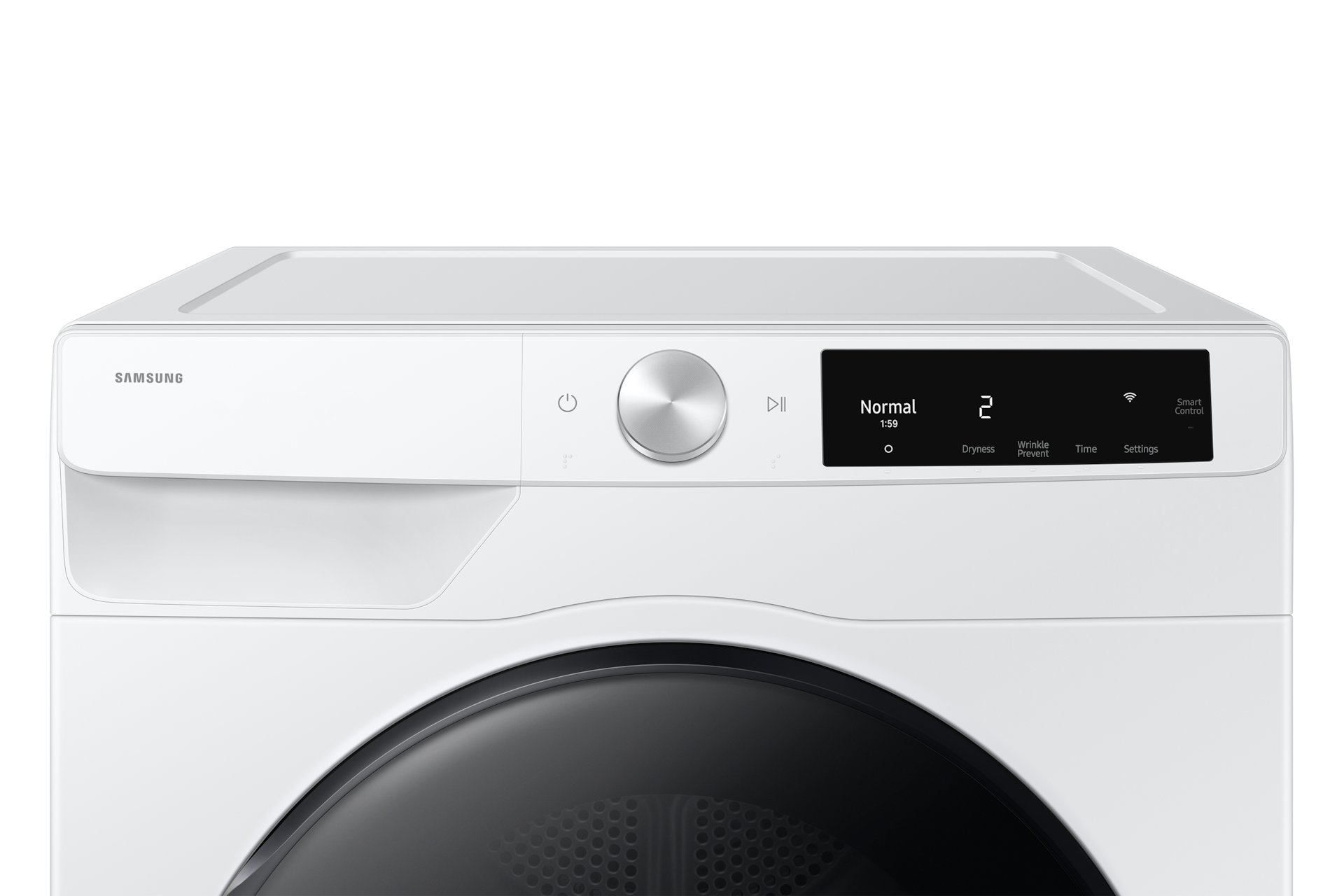 Front view of compact heat pump dryer with Control Panel