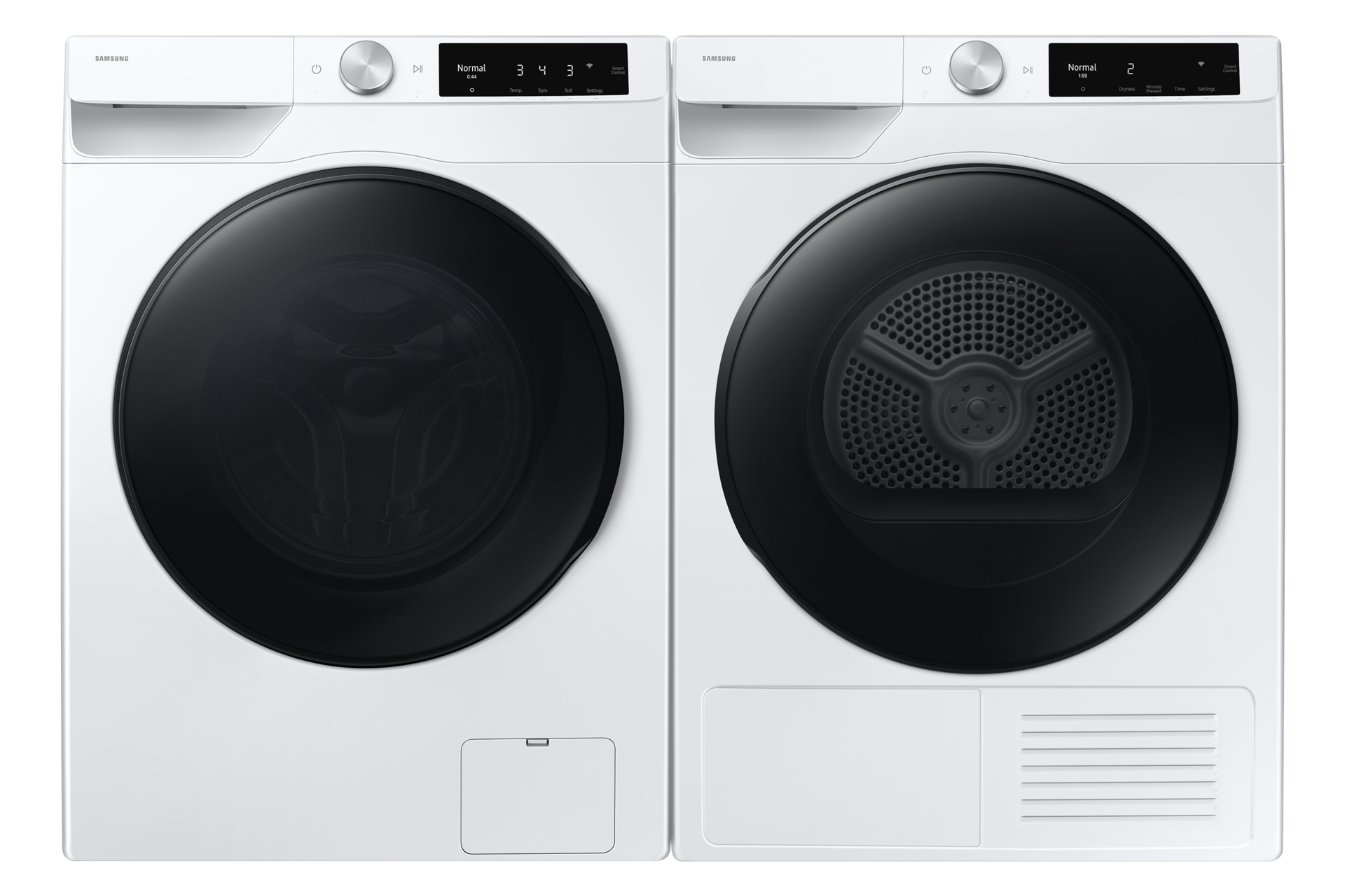 Compact front load washer and dryer side by side
