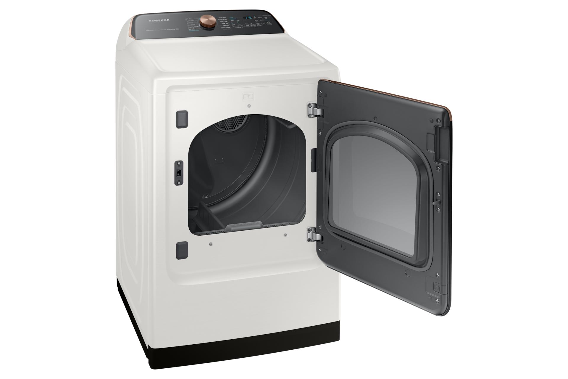 7.4 cu. ft. Smart Electric Dryer with Steam Sanitize+ in Ivory L-Perspective-Open Ivory White 