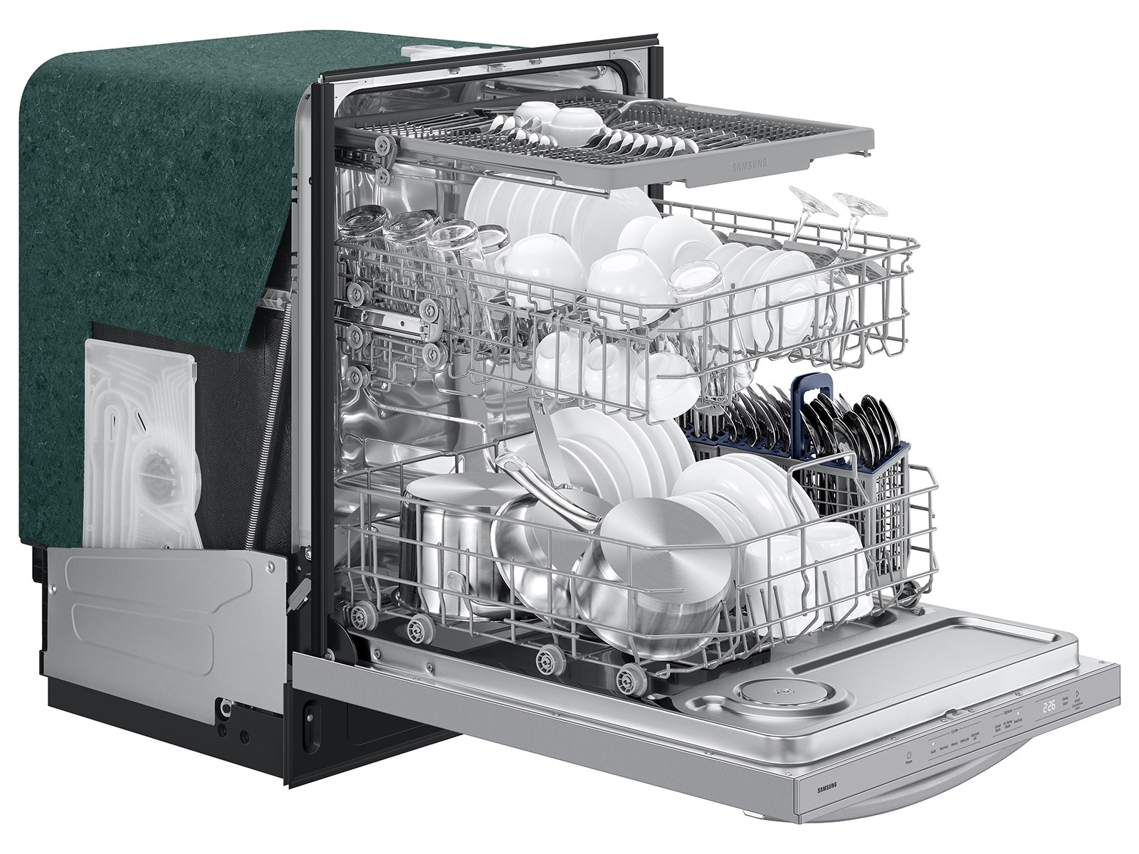 Kitchen lifestyle of 48dBA Dishwasher with 3rd Rack and AutoRelease Door Drying