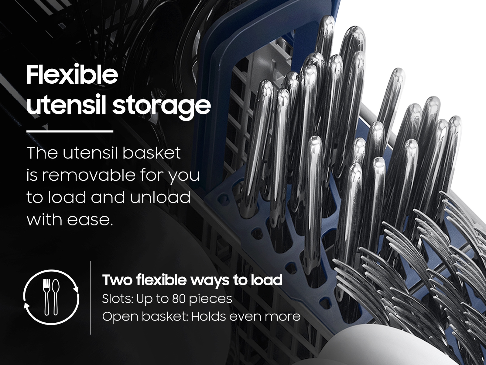 Utensil Storage for 48dBA Dishwasher with 3rd Rack and AutoRelease Door Drying