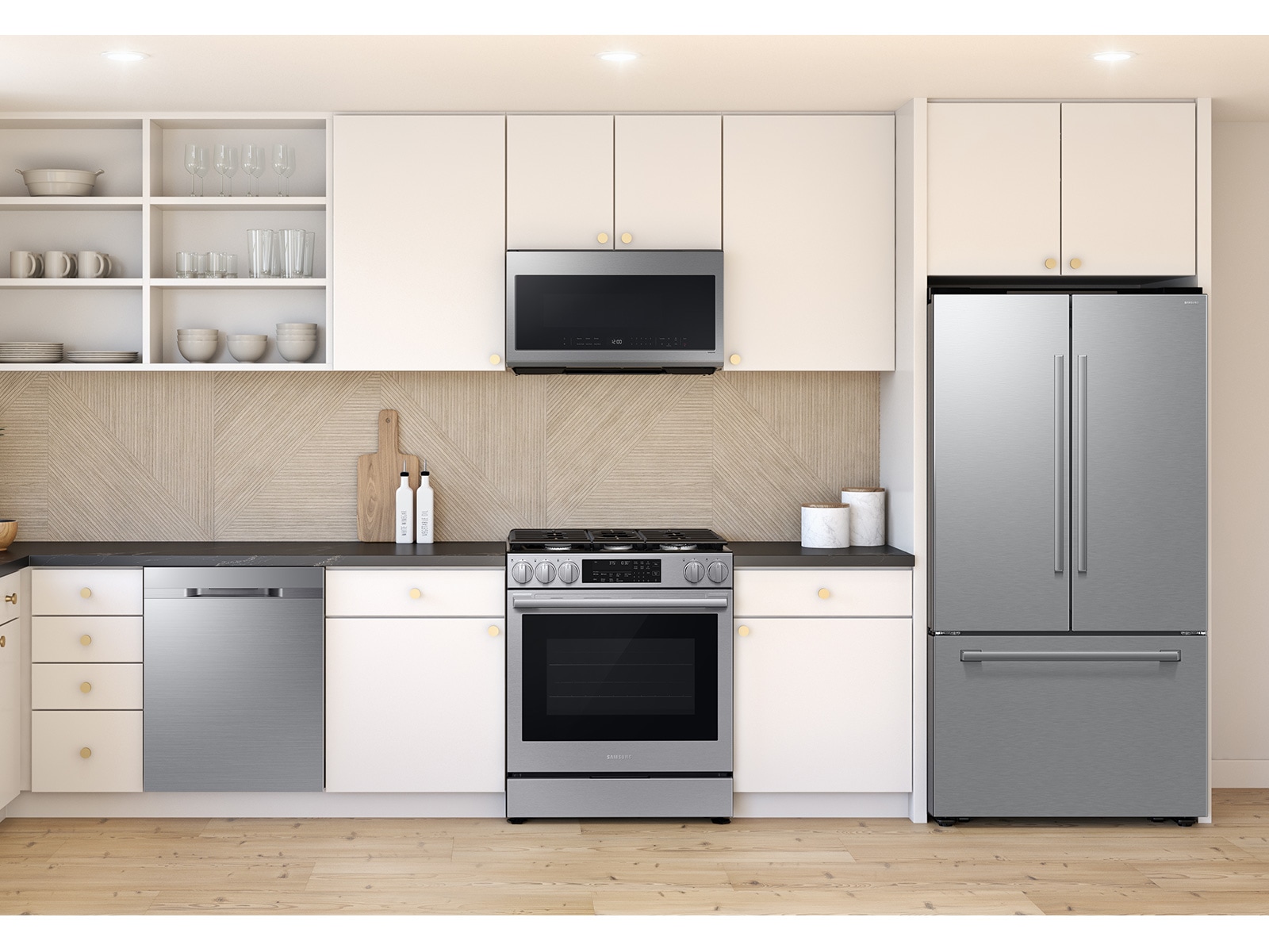 Kitchen lifestyle of 48dBA Dishwasher with 3rd Rack and AutoRelease Door Drying