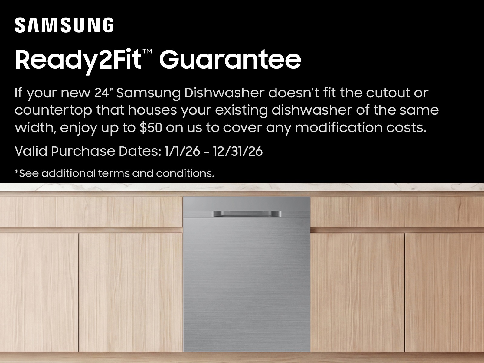 Ready2Fit Guarantee Offer for 48dBA Dishwasher with 3rd Rack and AutoRelease Door Drying