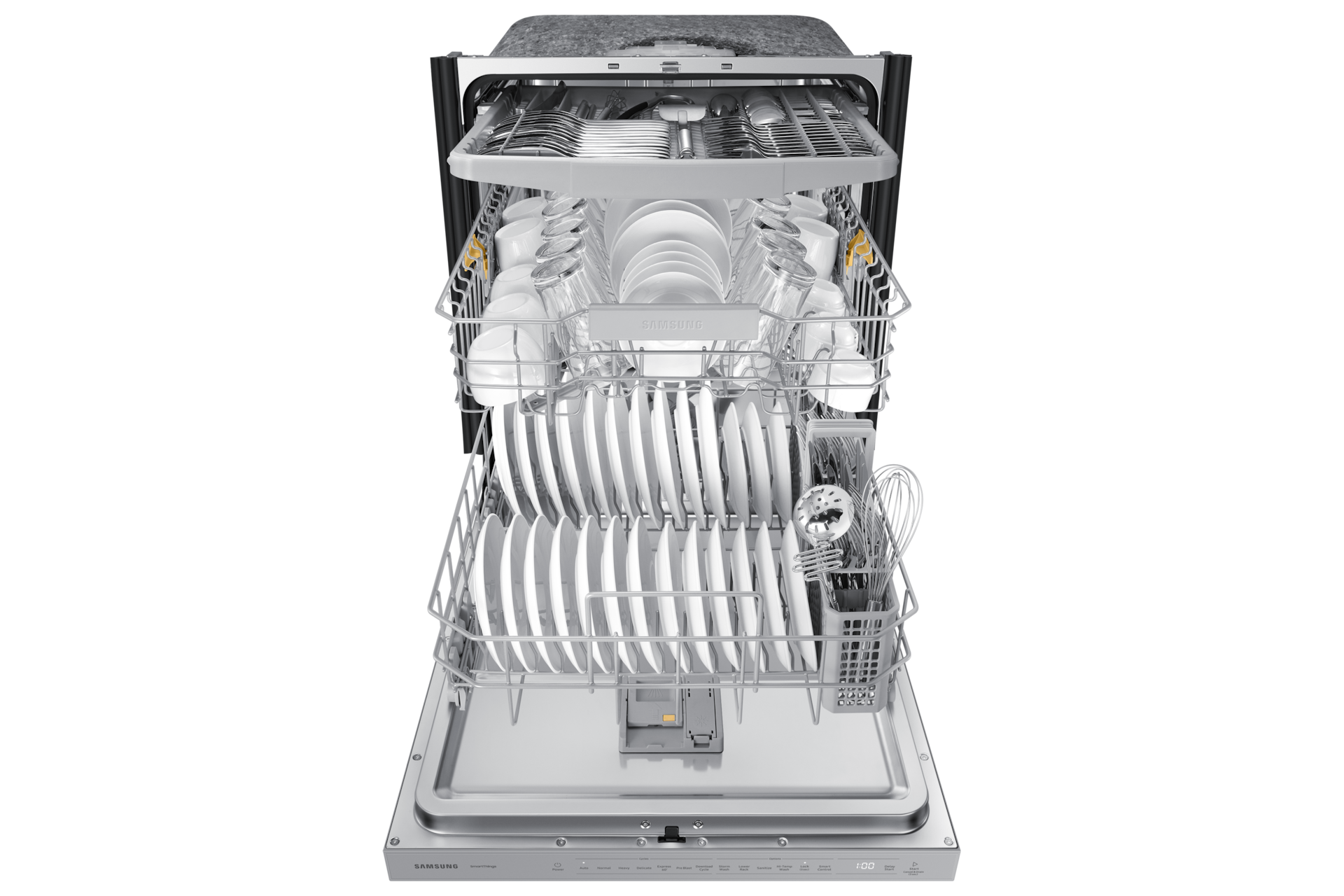 Bespoke AutoRelease Smart 46dBA Dishwasher with StormWash™ in White Glass Top-Perspective White 