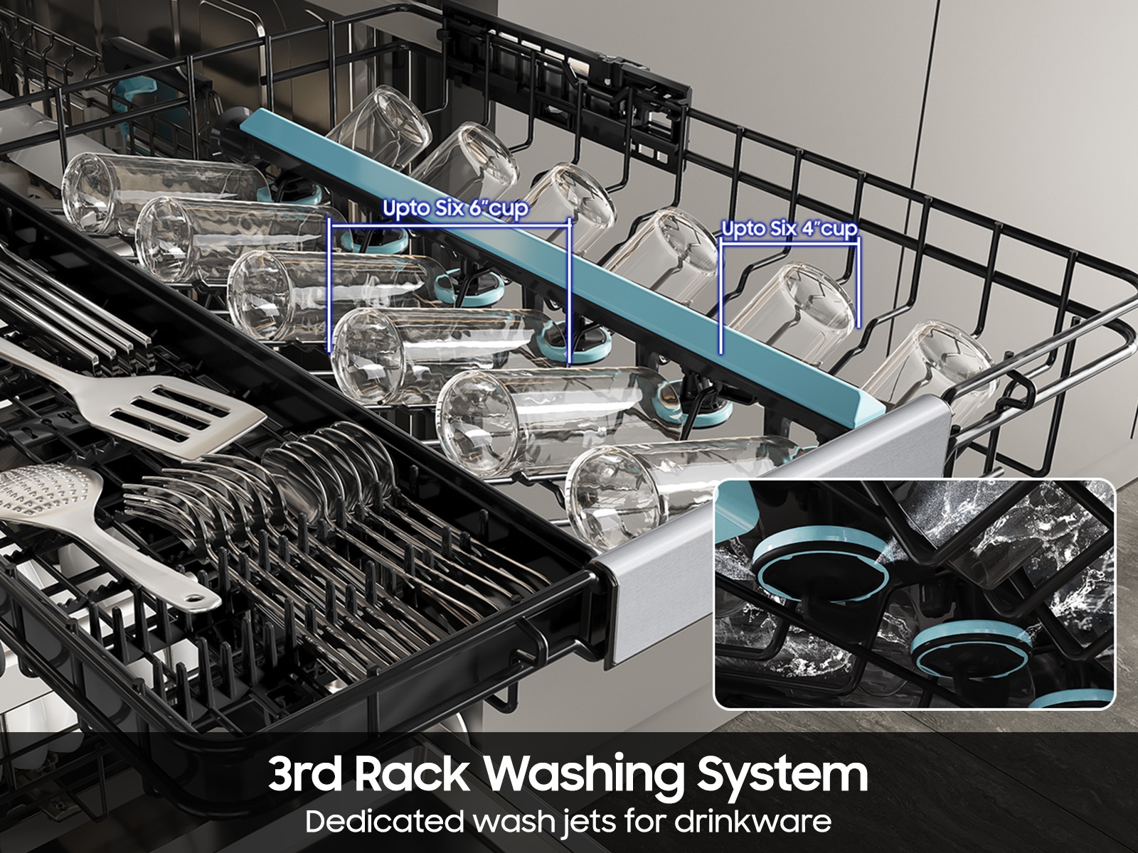 38 dBA Bespoke Auto Open Door Dishwasher with 3rd Rack Washing System in Fingerprint Resistant Stainless Steel Silver